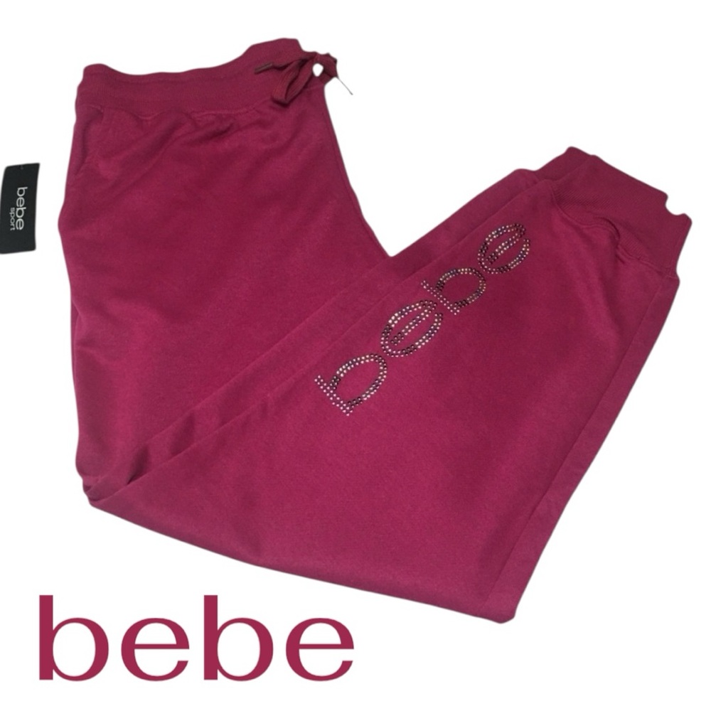 NWT 1X Bebe Sport (37x28) Fuschia Pink Logo Joggers Sweatpants - Women’s - Picture 8 of 12